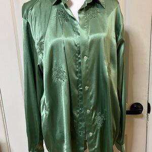 Zara Satin Green Button-Down Shirt